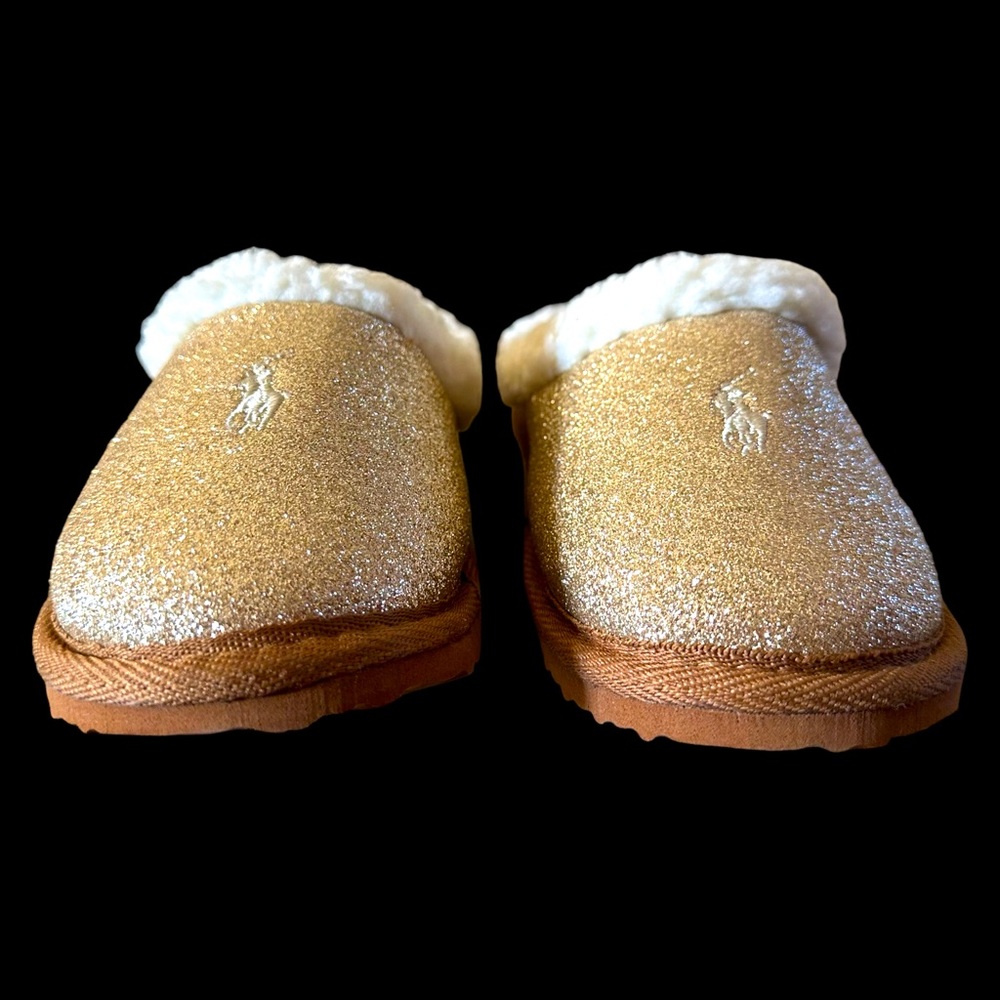 NWT Polo Ralph Lauren Gold Glitter Charlotte Scuff Slippers 13 (Little Kid) - Picture 3 of 10